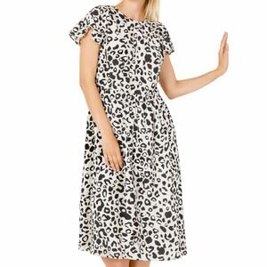 Who What Wear Womens Leopard Print Linen Blend Flutter Sleeve Midi Dress Small